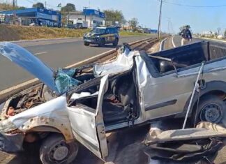 Motorista fica ferido após capotar carro e bater em poste na BR-153