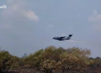Animais silvestres tentam fugir de fogo e avião da FAB lança água para combater incêndios na Ilha do Bananal