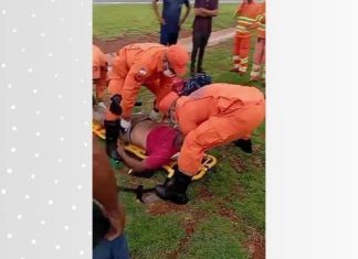 VÍDEO: homem fica ferido após levar choque enquanto atravessava canteiro da BR-153