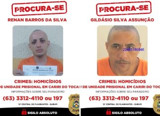 Dois presos de alta periculosidade fogem de presídio de segurança máxima no Tocantins