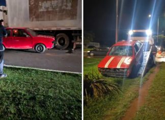 Idoso bate em caminhão, dirige na contramão e derruba placa de trânsito em avenida de Palmas; VÍDEO