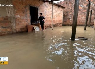 Temporal faz córrego transbordar e alaga casas em Gurupi