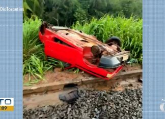 Carro fica destruído após enguiçar em cima da Ferrovia Norte-Sul e ser arrastado por trem; vídeo