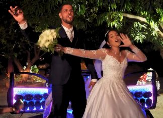 Noivos chegam à festa de casamento com som automotivo e carroceria lotada de gelo e bebidas; VÍDEO