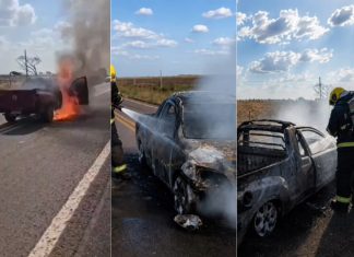 Pai e filha escapam ilesos após carro pegar fogo e ser destruído no TO; VÍDEO